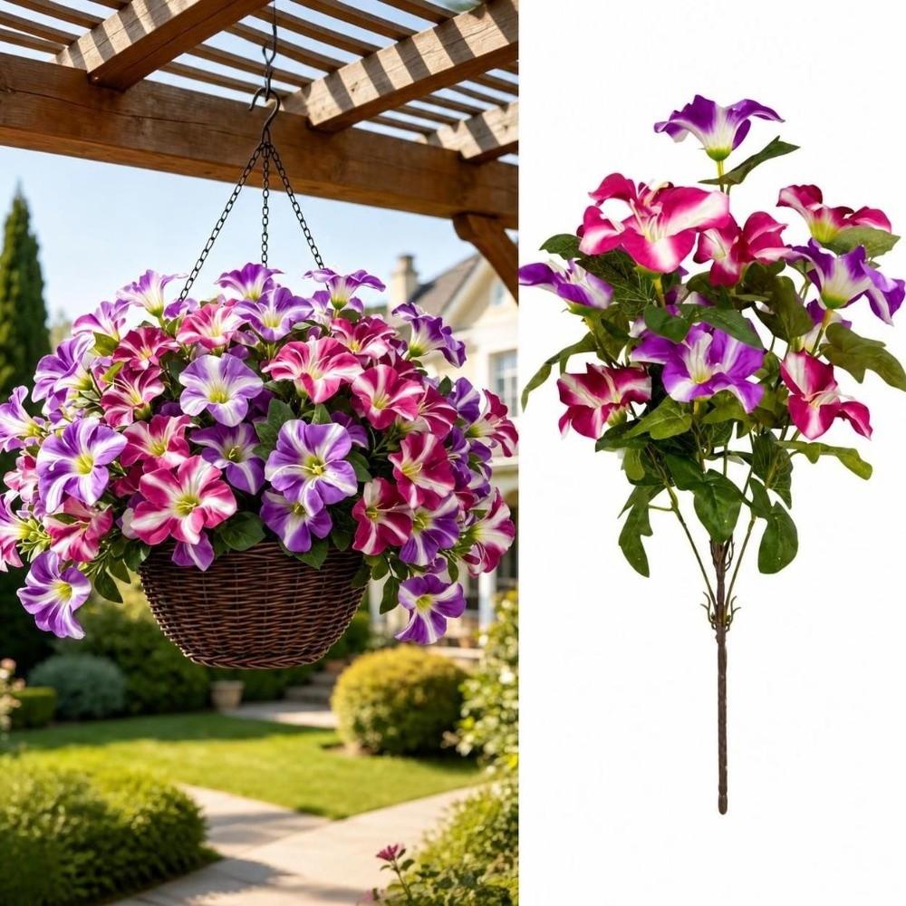 Weatherproof Fake Silk Flower Bouquet Silk Material Faux Petunia Flowers Outdoor Use