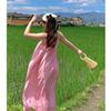 Pink Suspender Long Dress Women's Summer New Seaside Vacation Beach Dress Neck Design Niche Skirt
