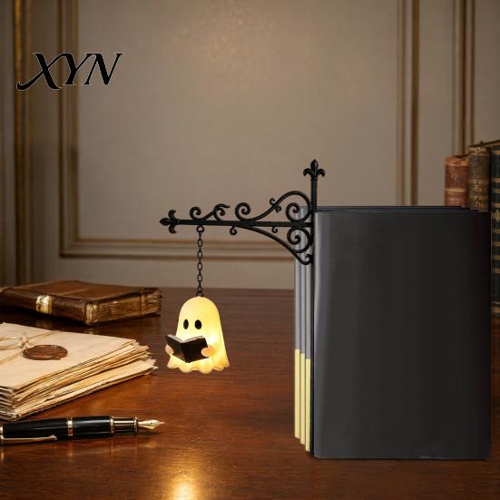 Buchstütze Lampe Dekoration Geist Bücherregal Nachtlicht, Leseleuchte mit Schiebeschiebeplatte, Heimdeko Licht Vintage Eisen Gemütlich Warm für