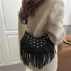 Suede Rivet Tassel Dumpling Bag - Autumn/Winter 2025 Boho One-Shoulder Crossbody