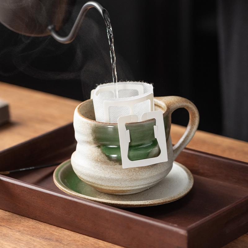 Handmade Retro Ceramic Coffee Cup and Saucer Set - Creative, Simple Design