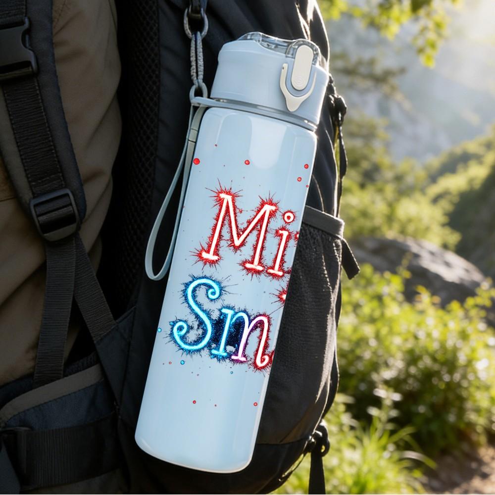 1PC Minny Smart Colorful Letter Print 750ml Color Plastic Sports Water Bottle Leakproof Flip Straw Lid Suitable for Sports Office Home Use