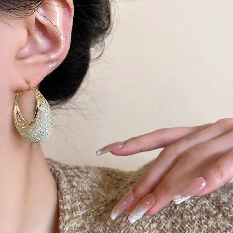 Stylish Sturdy Metal Hoop Earring with Intricate Cutout Designs Portable for Office Professionals and Casual Wearers