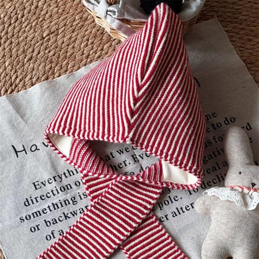 Écharpe Bonnet 2-en-1 pour Enfants Design Rayé Bonnet Chaud pour Enfants Écharpe à Capuche Tricotée Garçons Filles