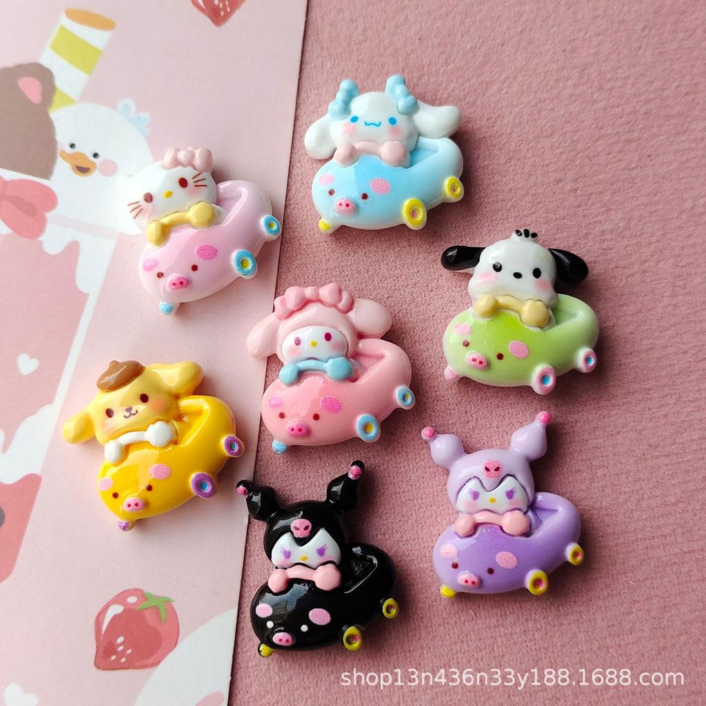 10Pcs Kawai Bright Surface Cartoon Pig Car Series Resin Flat Back Scrapbook Figurine Diy Bow Decor Accessories Crafts A5