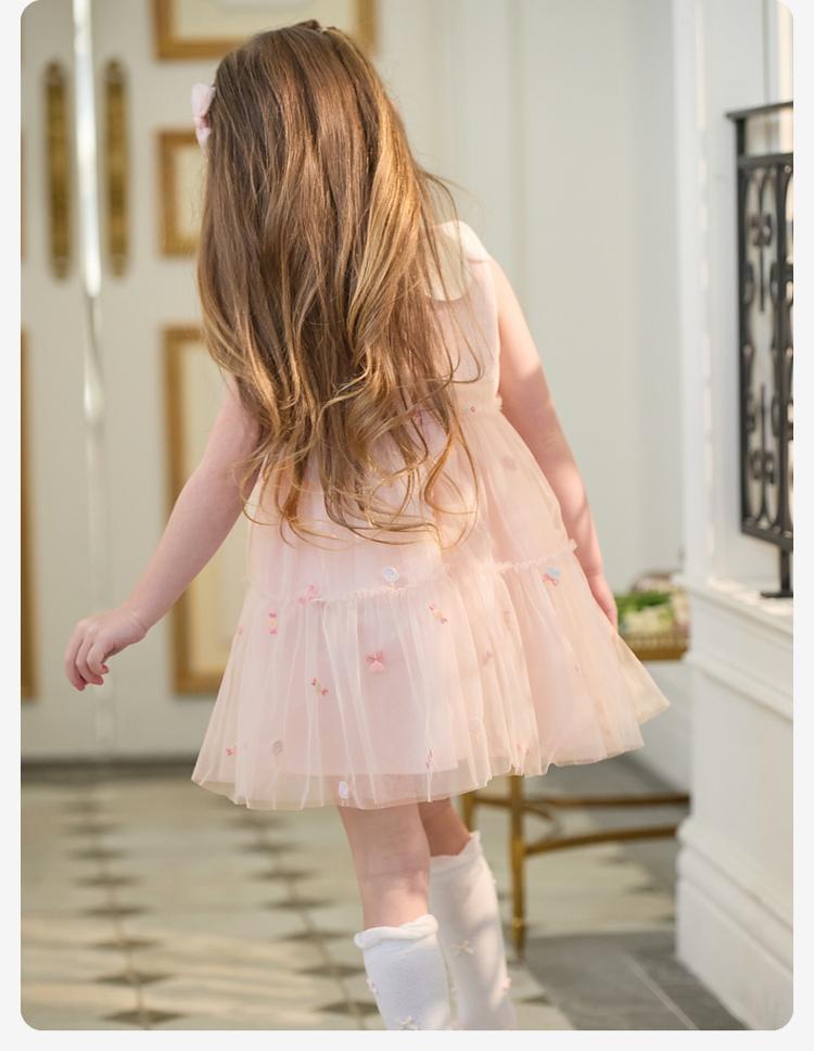 Davidella Girls' Sleeveless Dress Summer Dress New Children's Mesh Princess Dress Baby Dress