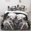 Skull King Queen Bettbezug Gothic Skelett Bettwäsche Set für Erwachsene Jugendliche Personalisiert Halloween Knochen Polyester Steppdeckenbezug