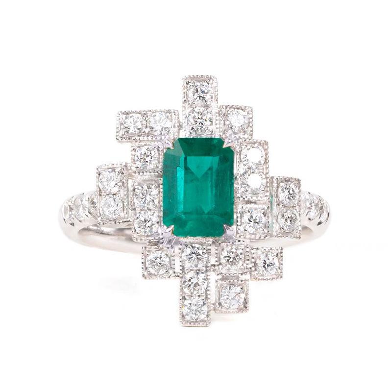 Elegant Emerald Tetris-Inspired Openable High-End Versatile Ring