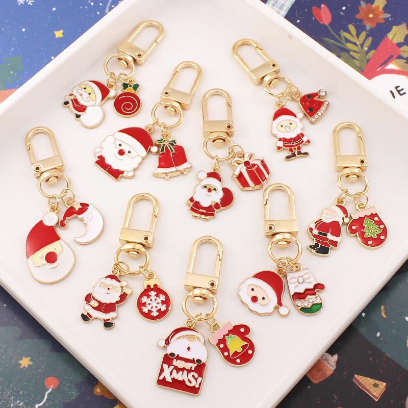 

Christmas Candy Keychain Key Holder Rings Santa Claus Xmas Hat Christmas Gloves Decorative Accessories