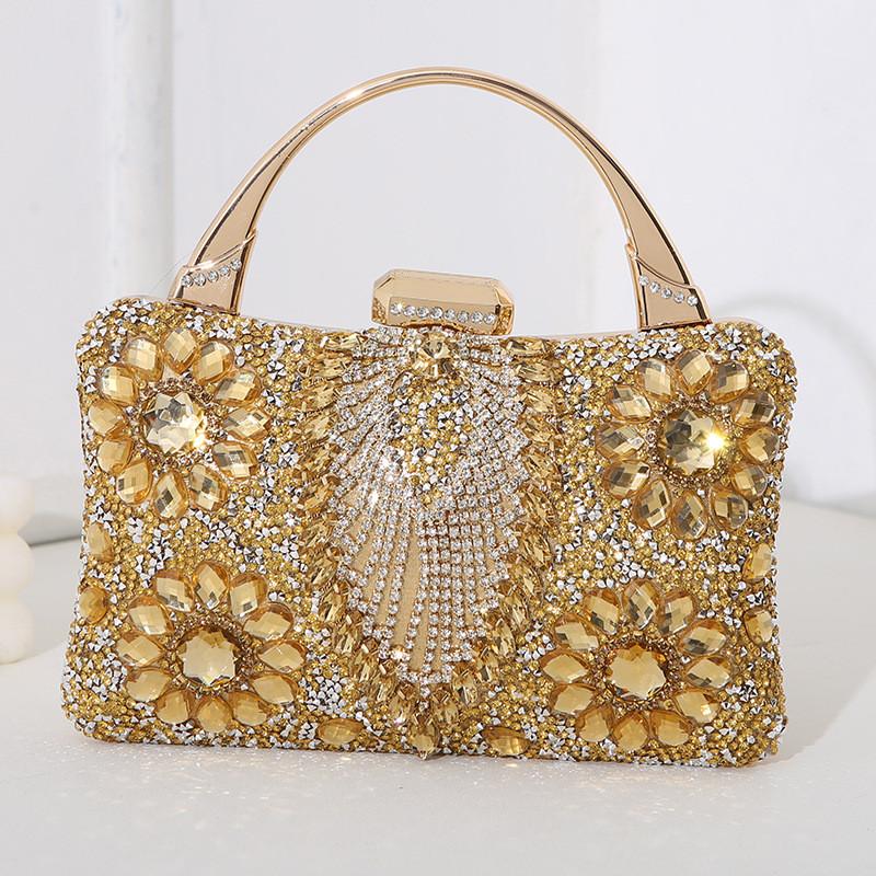 Pochette da sera metallizzata da donna con decorazioni di strass per eventi formali