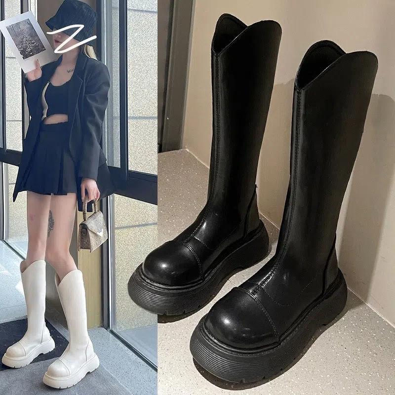 Long boots Spring and Autumn thick-legged French thick-soled small men with inner height but knee-high white medium-tube knight boots for children