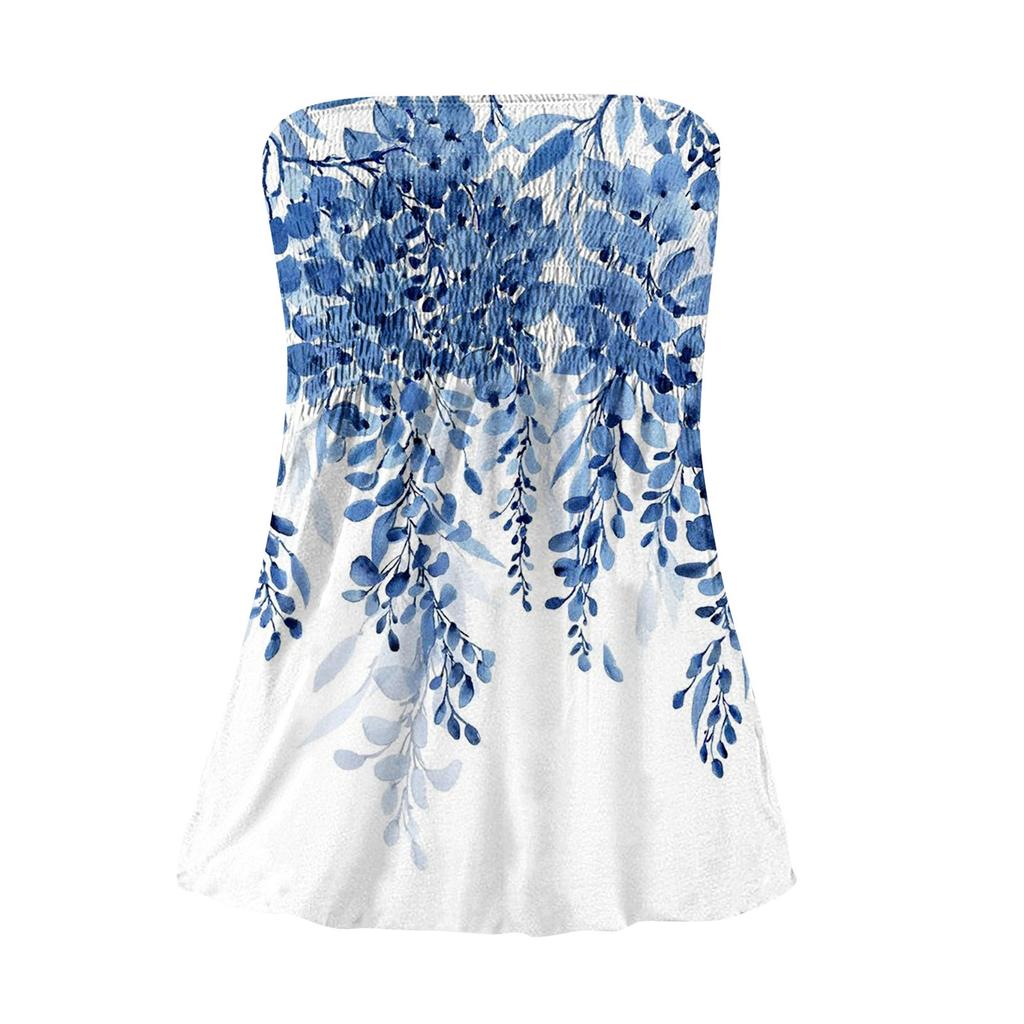 Tube Tops For Women, Søt Sexy Off Shoulder Print Ermeløs T-skjorte