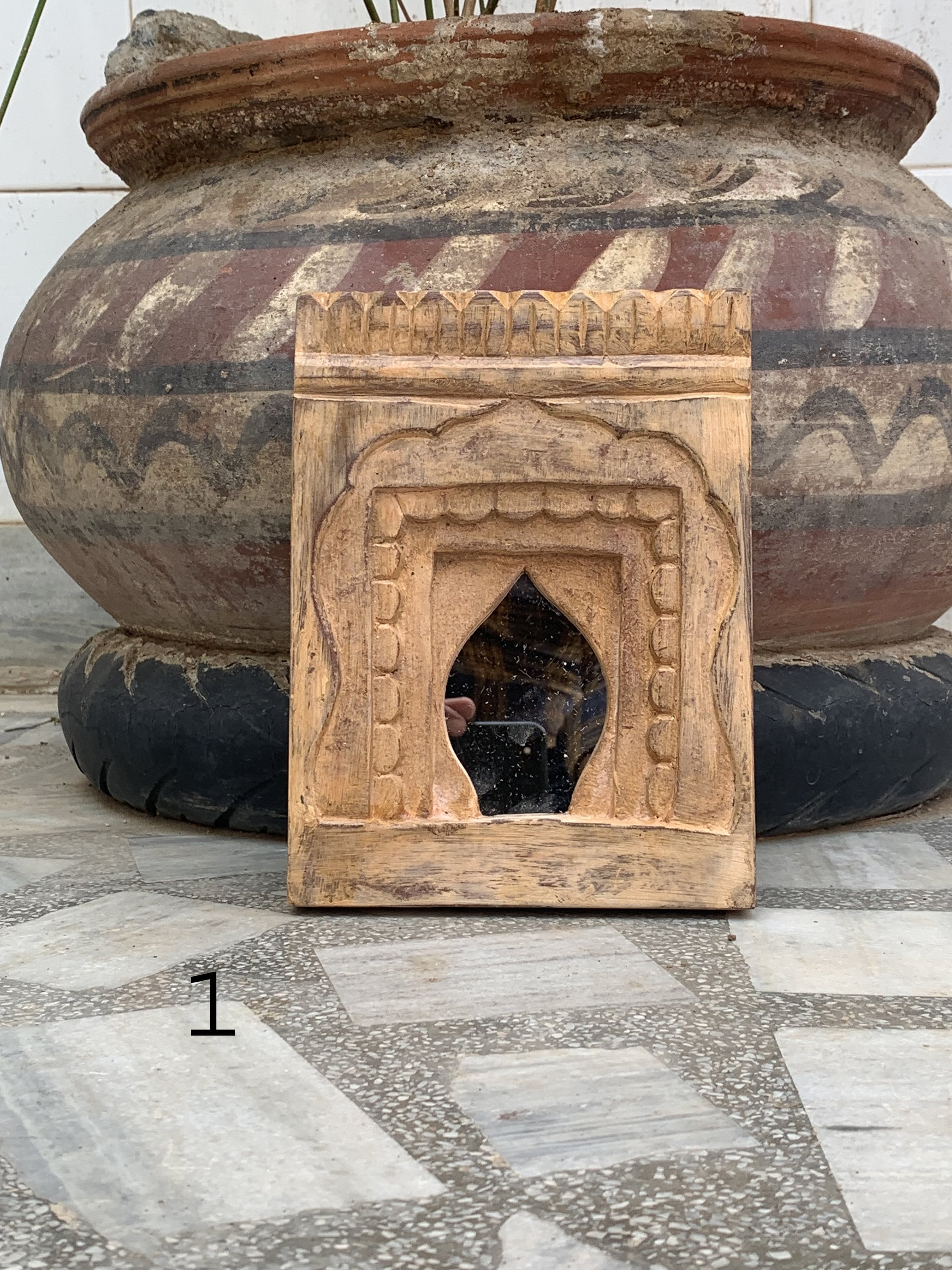 

Old Carved Wood Jharokha Mirror Frame: Rustic Wall Hanging Panel Set 16” X 8” X 24” (l x w x h) разноцветный
