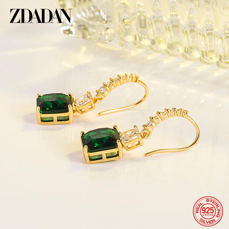 925 Silver 18K Gold Square Emerald Drop Earrings for Women Wedding Jewelry