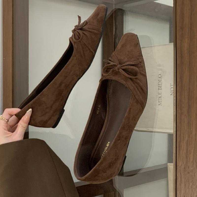 

New single shoes 2025 pointed inner height increase bow suede 39