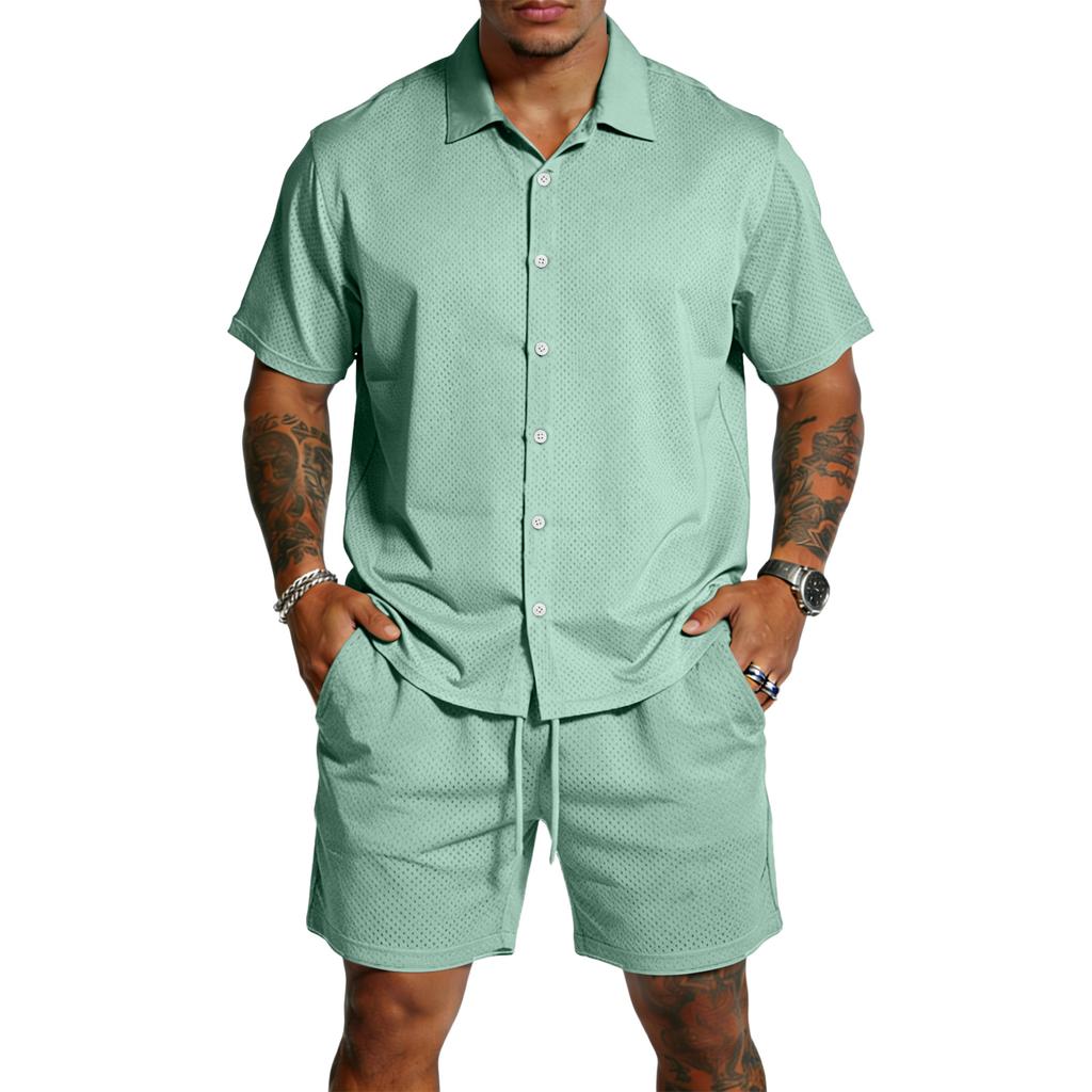 Men's Casual Lightweight Breathable Short-Sleeve Shirt And Shorts Set
