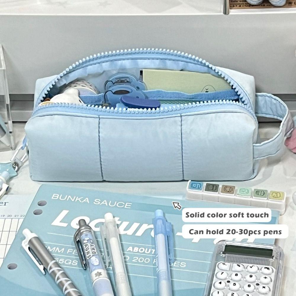 Soft Touch Pencil Case Solid Color Stationery Pouch Portable Pen Bag Students