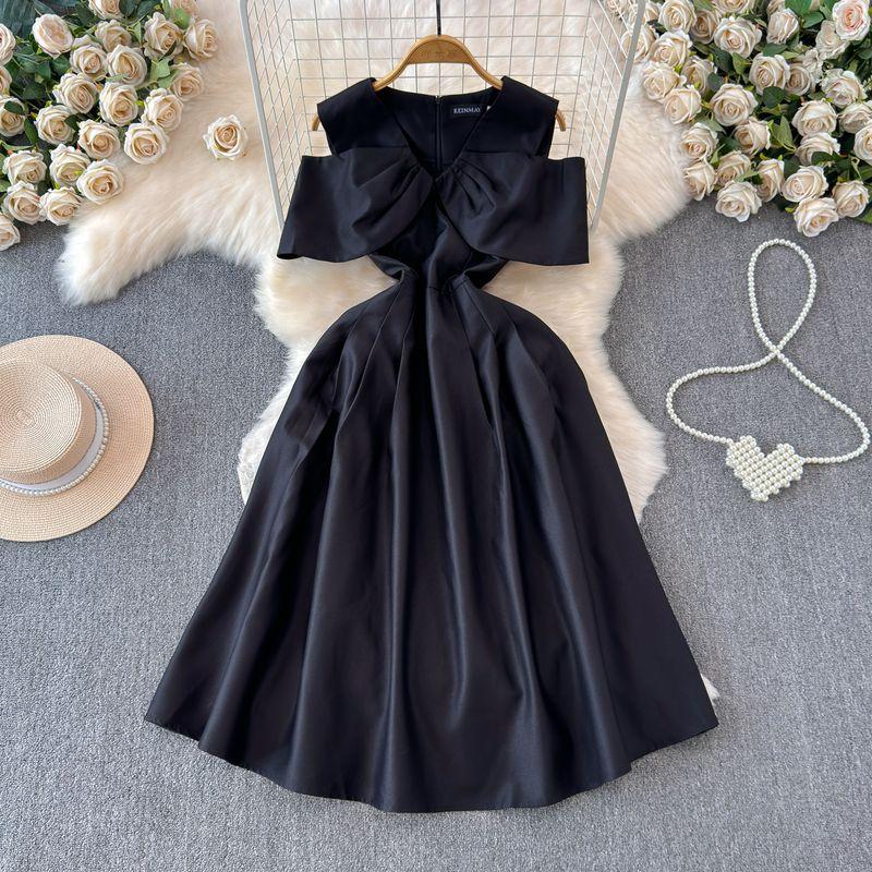

French Minority Birthday Dress with License White off-the-Shoulder Clothes Dress Bows off-Shoulder Banquet Photo Dress Black L