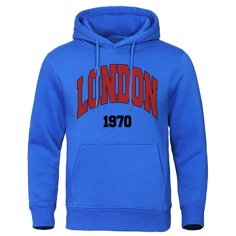 London, Uk 1970 Street Letter Hoodies Mens Hip Hop Street Hoody Crewneck Casual Clothes Oversized Fleece Men Sweatshirt