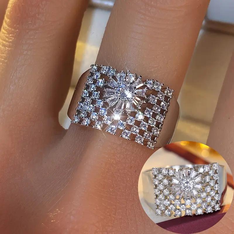 Huitan Brilliant Cubic Zirconia Ring for Women Gold Color/CopperColor Finger Jewelry Wide Band Accessories for Engagement Party