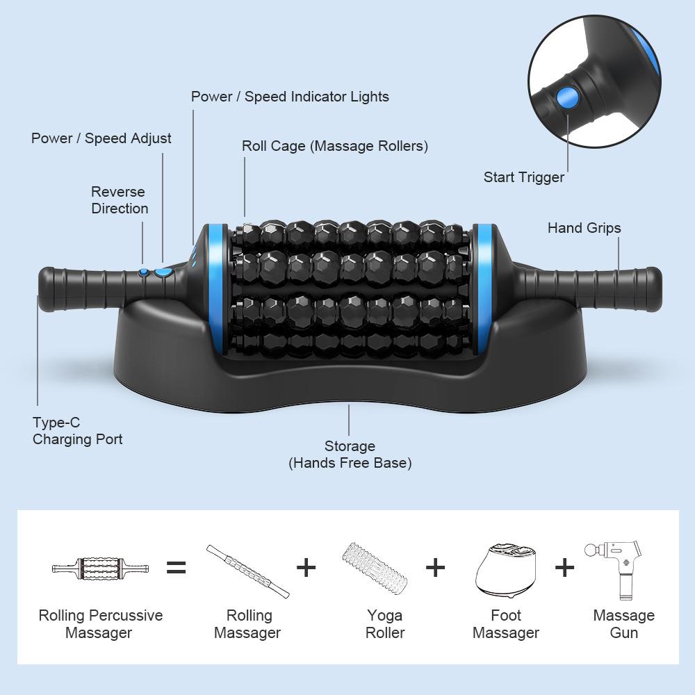 New Electric Rotation Portable Gym Percussive Therapy Rechargeable Relax Muscle Roller Massager Rolling 5-level Fascia Massager