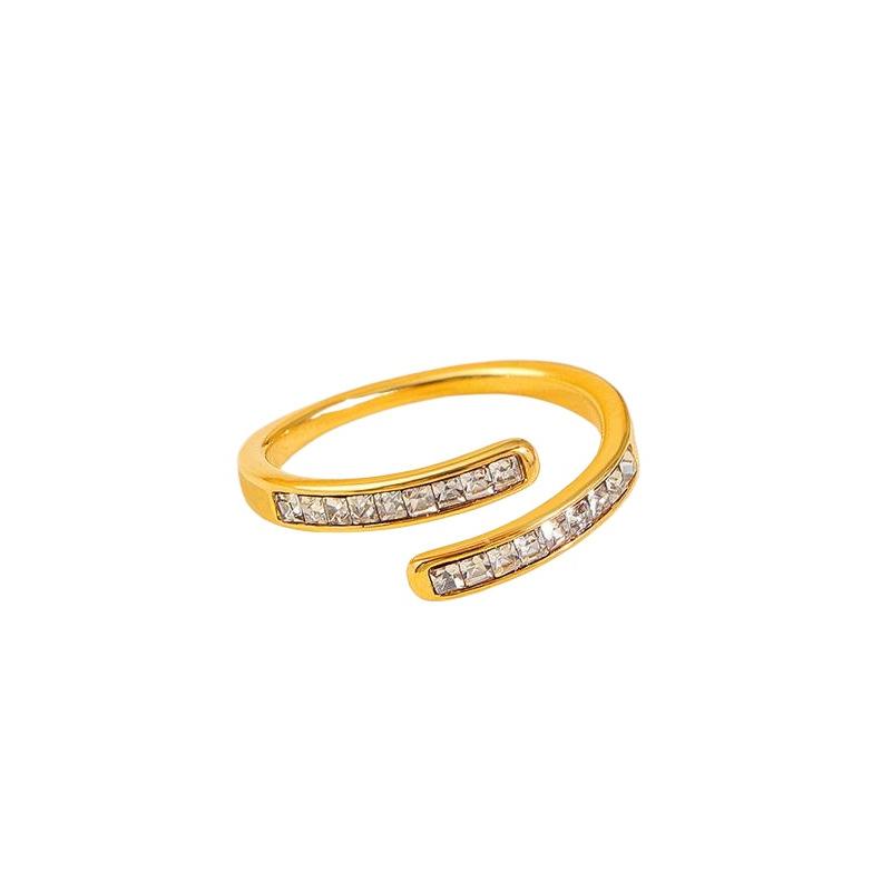 Retro Fashion Inlaid Zircon Bright Open White Shell Titanium Steel Ring Women's Ring Index Finger Ring High-end Accessories