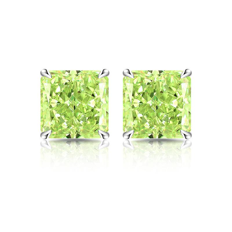 925 Sterling Silver Colored Ice Flower Cut Square Crystal Zircon Stud Earrings Birthday Party Anniversary Holiday Gift
