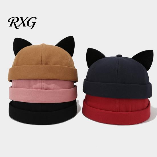Leichter Modehut für Damen, Kappenhut ohne Schirm mit Katzenohren, Niedrige Schiebermütze, Verstellbare Skullcap, Stilvolle Unisex-Kappe für den täglichen Gebrauch, Schiffermütze