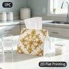 1pc Tissue Box, Baroque Golden Floral Luxurious Elegance Pattern, 2D Flat Printing, Made from Tough Polyester, Machine Washable, Tissue Dispenser, for