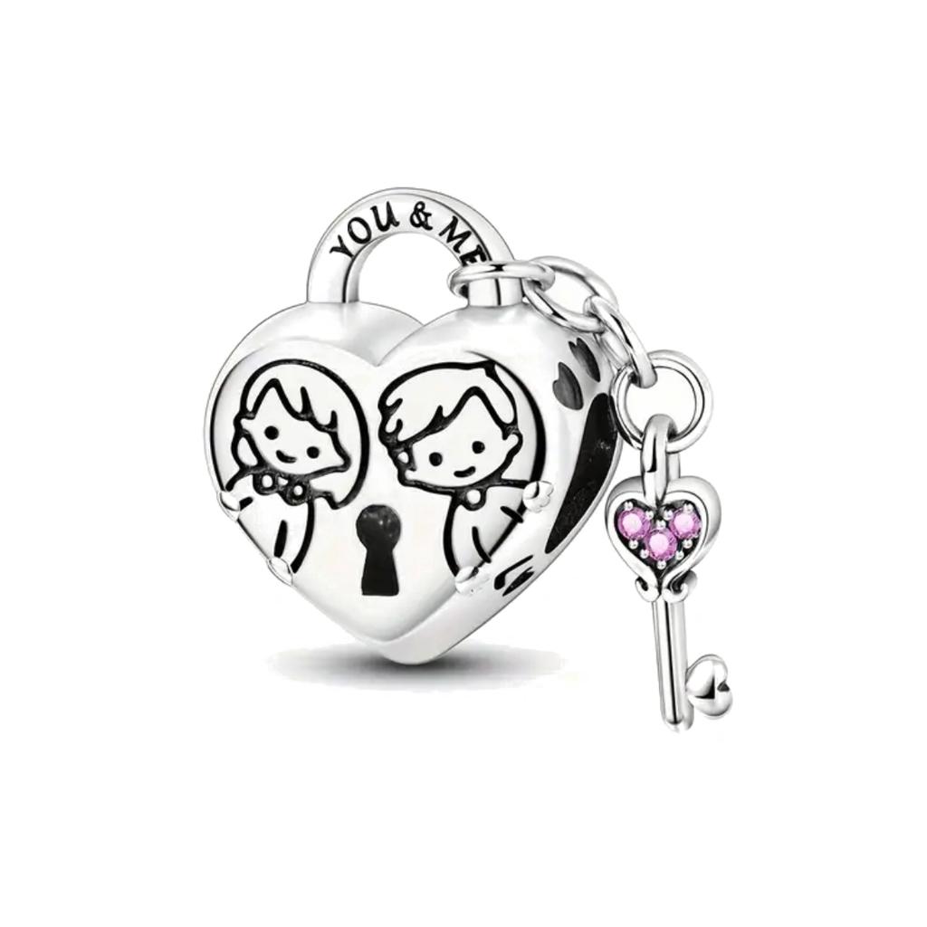 Lock Charm Fit Original Bracelet Love Locks Keys Double Heart Bead Diy Women Jewelry Giftcopper Trinket Jewelry Party Gift