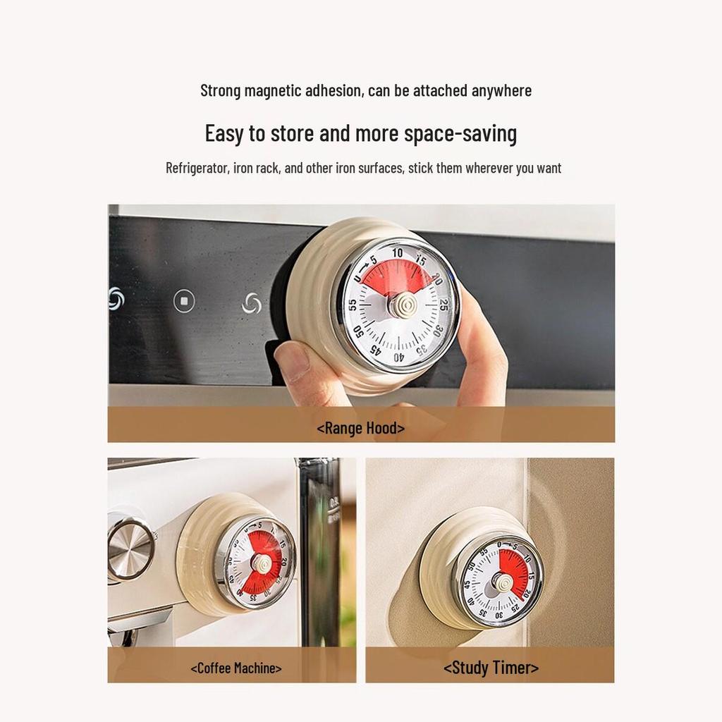 Magnetic Kitchen Timer with Alarm - Mechanical Cooking & Study Reminder