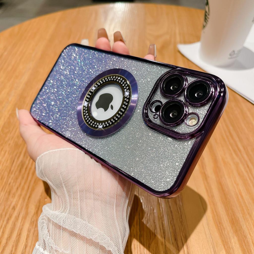 Apple 16PRO Electroplated Magnetic Water-absorbing Diamond Phone Case with 13/14 Gradient Glitter Is Suitable for Iphone15