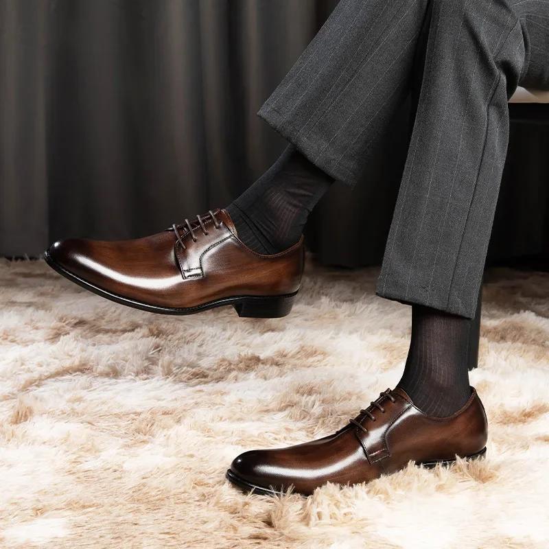 2024 2024 Men's Genuine Leather Shoes Business Dress Elegant Gentleman Oxford Shoes Simple British Style Wedding Shoes Banquet Shoes