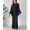 Nuovo Set Moda Donna 2024: Top Pieghettato con Lacci e Pantaloni a Gamba Larga