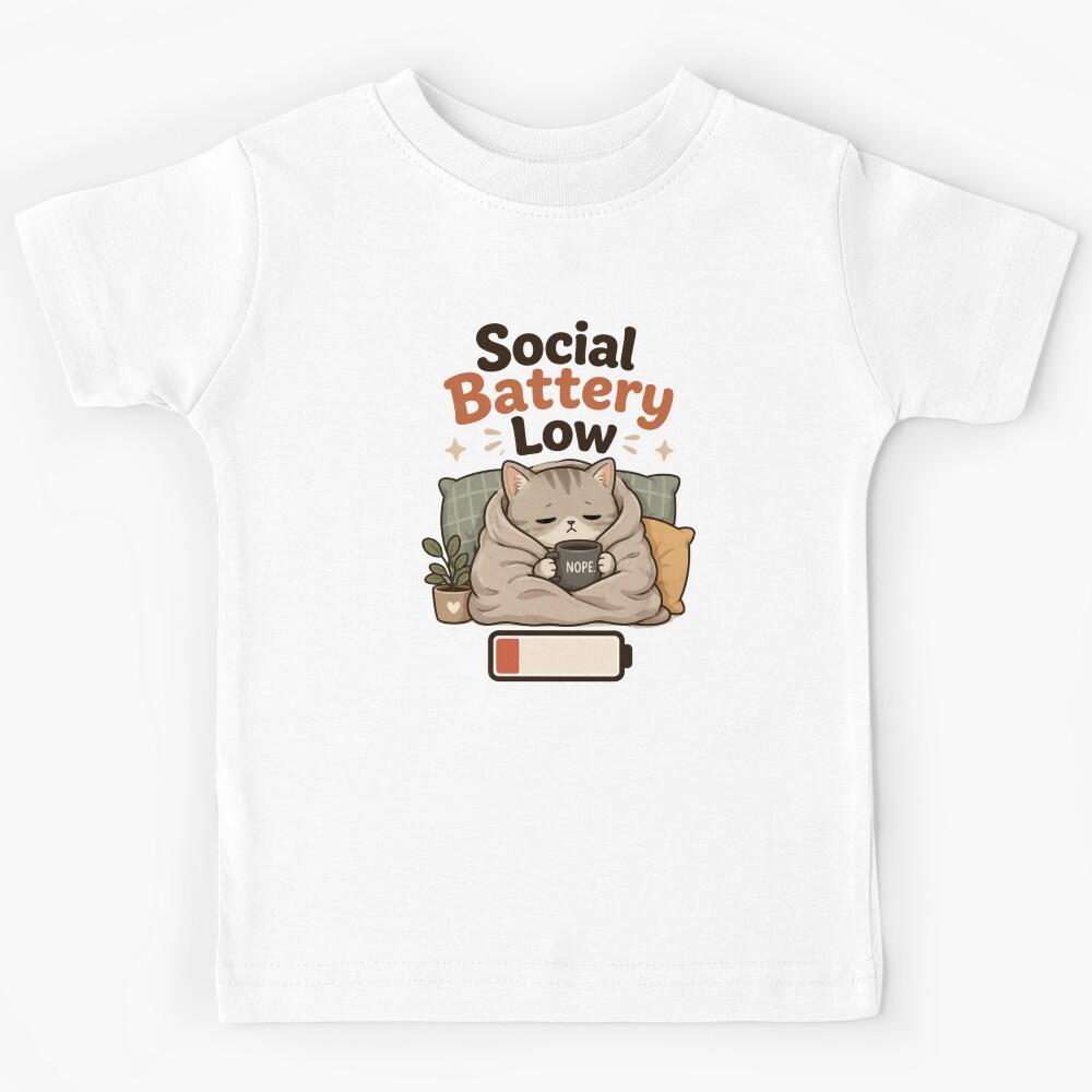 Introvert Cat Social Battery Low Meme Design Kids T-Shirt 130