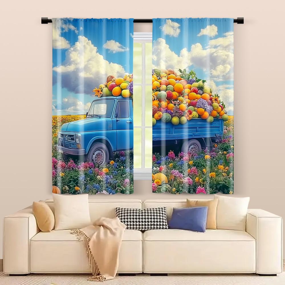 2 pcs, filtering curtains (excluding rods, non-movable, without batteries) A truckload of vegetables and fruits. for use in