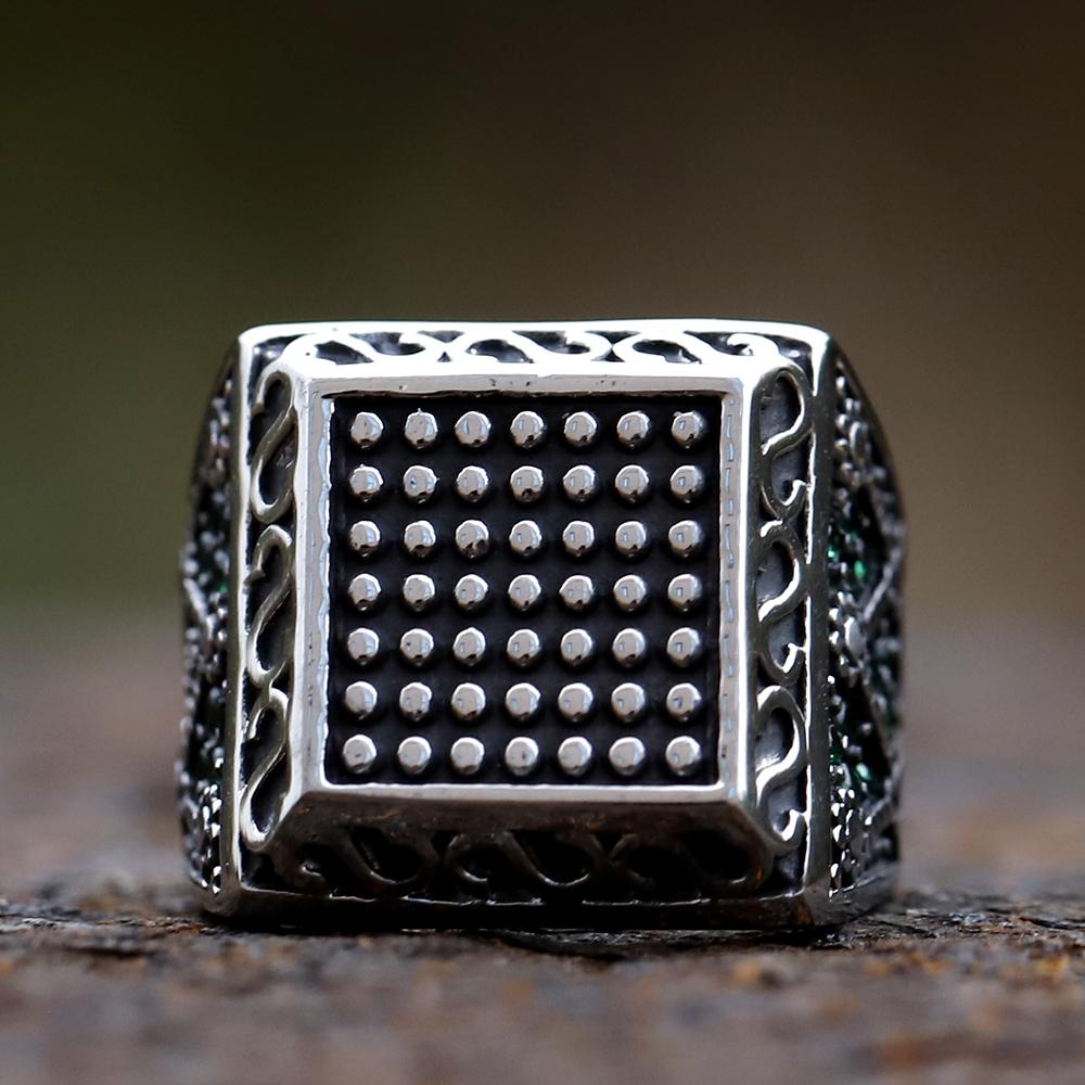 316L Stainless Steel Square Ring With Green Zircon Middle East Anels Danshen Temperament  Accessories Couple Gift