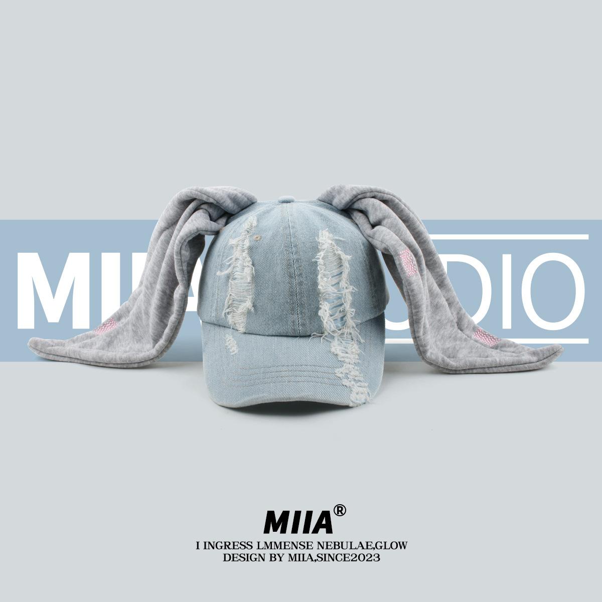 

Rabbit Ear Duck Tongue Hat Cowboy Washed Graffiti Port Style Dance Baseball Hip Hop Hat Adjustable небесно-голубой