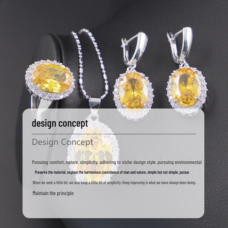 European-American Zircon Jewelry Set: Ring, Necklace, Earrings - Three-Piece Inlaid Zircon Collection