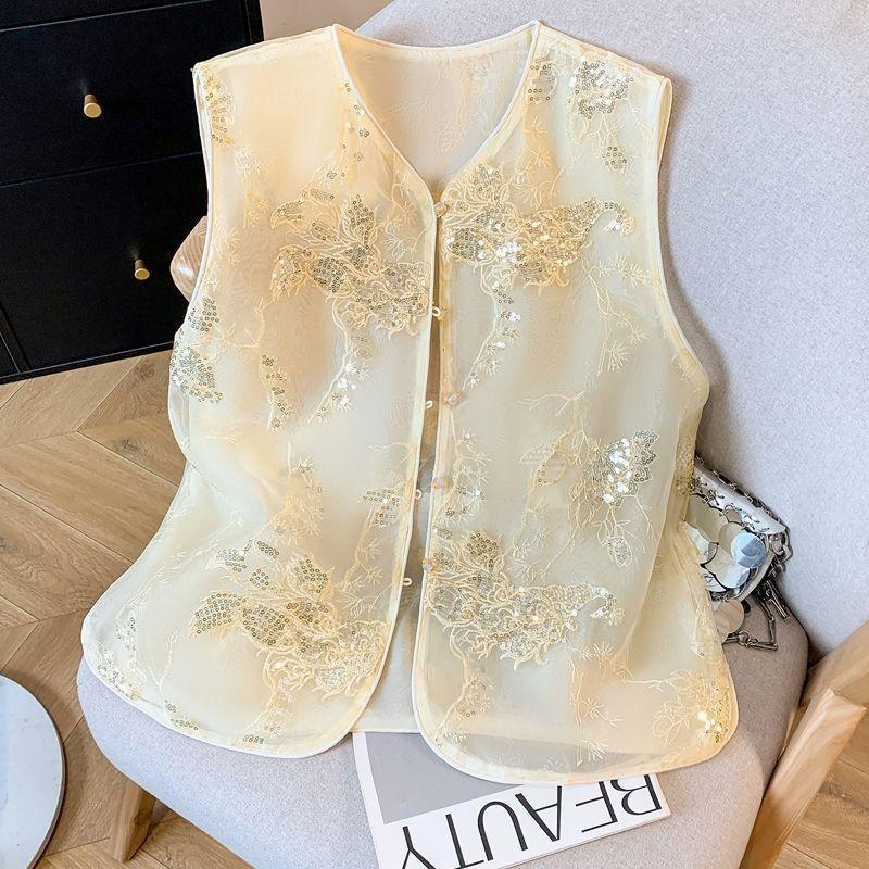 2025 vest thin embroidered vest vest retro new vest women's summer
