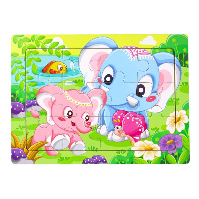 12 Wooden Puzzles, Educational Toys for Children, Early Education Cartoons, Animals, Traffic Cognition, Flat Wooden Puzzles