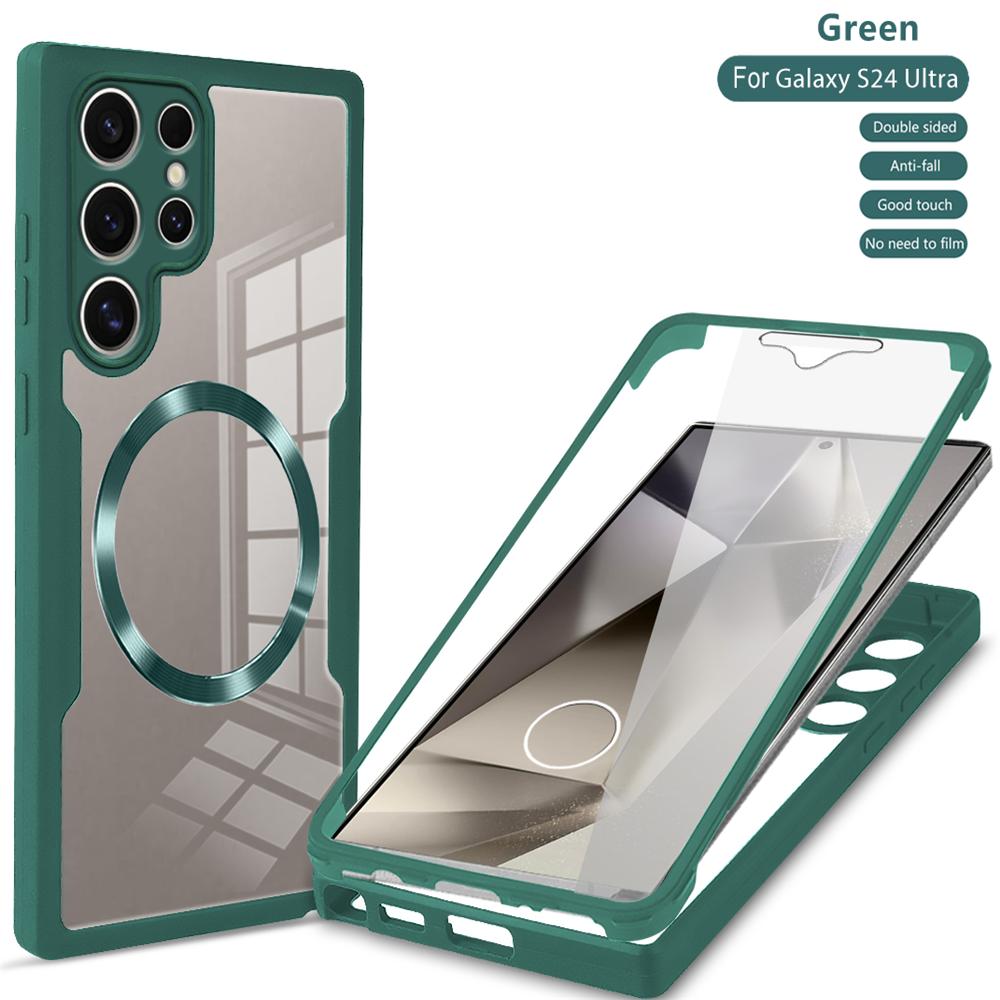 For Magsafe Magnetic 360° Full Cover Phone Case For Samsung Galaxy S24 S23 S22 Ultra Plus S23 S21 FE Transparent Shockproof Capa