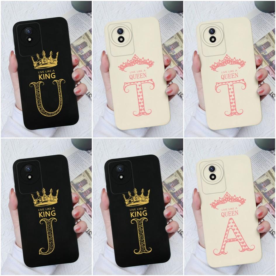

Чехол для Vivo Y15 Y16 Y17 Y19 Y20 Y21 Y02S Y11 Y12 Y30 4G 5G Модный квадратный жидкий мягкий силиконовый чехол на заднюю панель с буквами Короны Funda для Vivo Bumper Coque