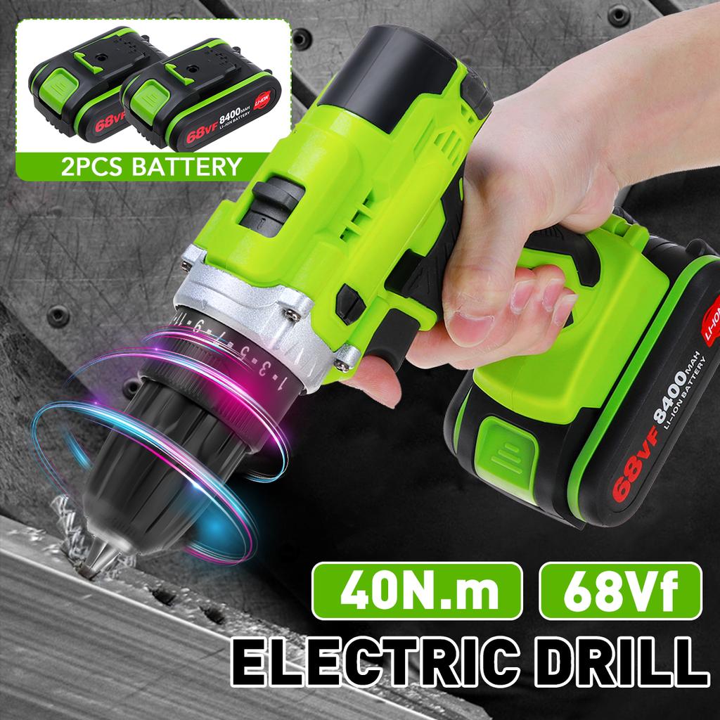 68V Electric Cordless Drill Screwdriver Driver & LED Worklight & 8400mAh Battery