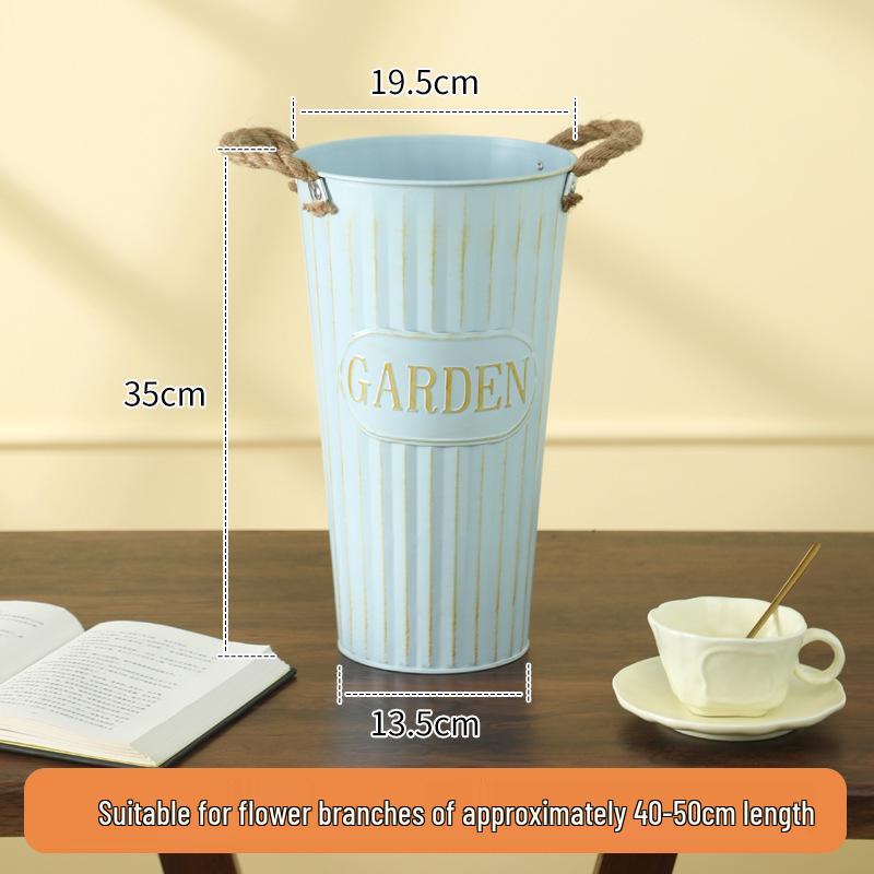 Secchio Fiori in Latta Retro Blu: Vaso per Fiori Freschi e Secchi per Arredamento Casa e Fioreria