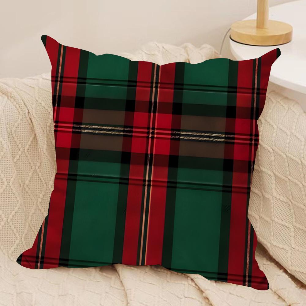 Christmas Plaid Cushion Cover Silky Short Plush DoubleSided Printed Pillow Case for Sofa All Seasons Home Decor Gift