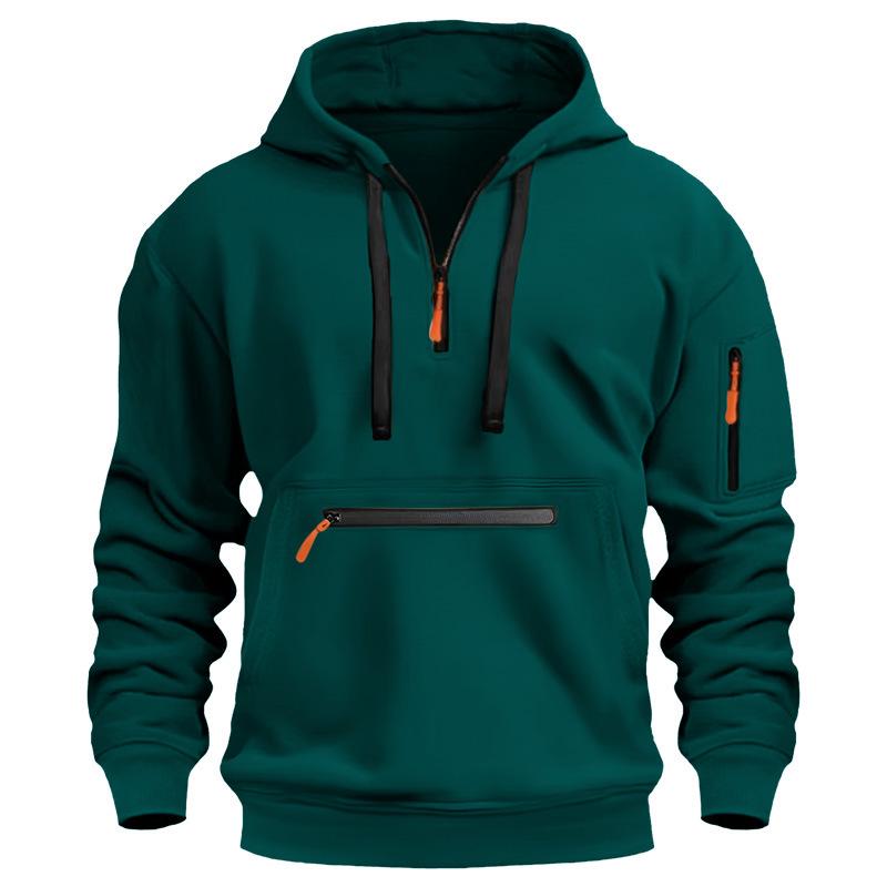 Men's Multi-Zip Pocket Hoodie, European Size, 220g Fabric, Autumn/Winter Style Sweatshirt