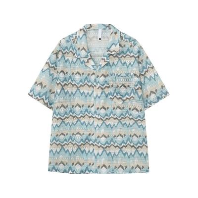 Men Summer Geometric Print Cuban Collar Shirt