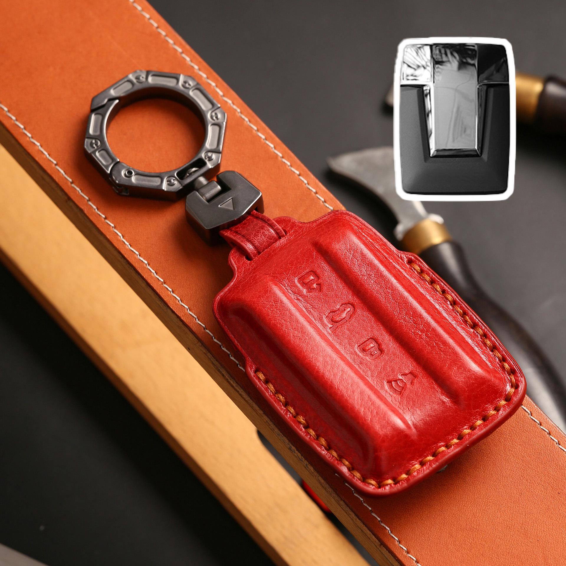Auto Key Fob Remote Key Ring Fit For Tank 300 500 Genuine Leather Auto Key Fob Remote Cover Case Auto Accessories 4 Bottons