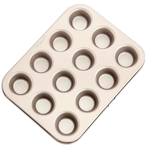 

CHEFMADE Muffin and Cupcake Pan, 12-Cavity, Non-Stick, Silver/Black, Body 25.4*19.6*2.3cm, Cups 4.3*3.3cm